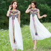 Women's Vintage Embroidery Tassel boho White Long Dress Sleeveless Casual Dresses Ladies Sundress