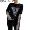 3 Style Diamond Women T-shirt 2021 Spring Summer Character And Letter Print Long Sleeve T-shirt