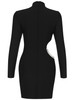 Long Sleeve Hollow Out Pearls High Neck Evening Elegant Club Party Dress