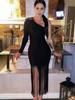 Tassel Crystal Black One Shoulder Celebrity Club Evening Party Dress
