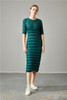 LANMREM slim elegant corrugated pleated dresses famale 2021 summer new women's solid color round