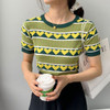 2021 Women Summer O-Neck T Shirts Short Sleeve Heart Print Women  Slim Tops Knitted Casual Women