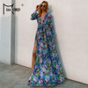 Deep V Neck Floral Belted Beach Casual Chiffon Dress