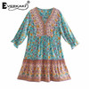 Everkaki Boho Mini Dress Women Prairie Chic Floral Print Summer Vestidos Ladies Ethnic Dresses