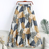 Polyester Printed Fold Swing Mid-calf Skirt