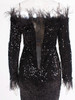 Black Feather Patchwork Sequined Maxi Dress