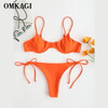 OMKAGI New Bikini Solid Swimwear Women Mini Thong 2021 Summer Swimsuit Bikini Set Brazilian Biquini