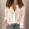 Hollow Out Lace Patchwork Women's Shirts White Long Sleeve O-Neck Vintage Female Shirt 2021 Summer