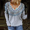 Women Winter Geometric Print Sweater Jumper 2021 Spring Casual Elegant V Neck Knitted Sweaters