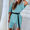 Womens Suits Summer New Casual All-Match Home Loose T-Shirt + Stretch Tight Sports Pants Suit With
