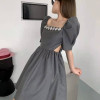 Puff Sleeve Elegant Empire Fashionable Chic Summer Korean Dress