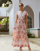 2021 Women Dresses Autumn&Spring Floral Printing Long Dresses V-Neck Short Sleeve Ruffle Female