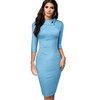 Nice-forever Vintage Elegant Pure Color with Button Office Work vestidos Business Formal Bodycon
