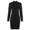 2021 Winter Women's Black Sexy Stand Collar Long Sleeve Hollow Bodycon Bandage Dress Celebrity Club