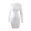 2021 New Ladies White Sexy Round Neck Hollow Long Sleeve Tight Mini Bandage Dress Fashion Party Club