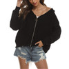 Women's  Fashion Long Sleeve Solid-Color V hooded Zipper Irregular Loose Sweater