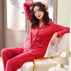 Spring Autumn Pajama Cotton Plush Lady Homewear Women Pyjamas Set Plus Size Floral Printing Women