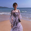 Puff Sleeve Square Collar Boho Beach Floral Dress