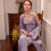 Pyjamas Women Autumn Satin V-neck Romantic Sleepwear Long Sleeve Morning Robe Pajamas Home Clothes