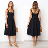 Contracted Strap Backless Black Midi Dress