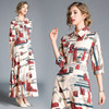 2021 New Spring Summer Half Sleeve Vintage Printed Dress for Women Womens Formal Office Ladies Work