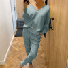 Knitted Sweater Sets Autumn Women's Suits Casual Knit Female Track Suit V-Neck Sweaters Long Pants