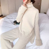 Women's high collar knitted wide leg pants two piece set   nw 2021 spring sweet women knitwear set