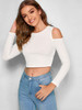 Cold Shoulder Rib-knit Fitted Solid Top