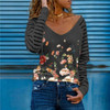 Spring Autumn New V-Neck Blouse Shirts Vintage Floral Print Patchwork Pullover Tops Fashion Striped