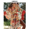 2021 Bohemian Floral Printed Front Open Summer Women Beach Wear Wrap Dress Chiffon Tunic Sexy
