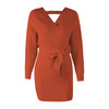 Solid Color Knitted Mini Tunic Wrap Dress