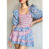 Boho Inspired mixed floral prints ruffled party dress puff sleeve square neck smocked sexy laides