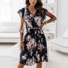 Lace-Up V Neck Pleated Party Dress
