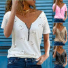 Women's Printed T Shirt V Neck Zipper Casual Loose Short Sleeve Top Summer Fashion Sexy Plus Size