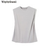 Yiyiyouni Padded Shoulder Sleeveless T-shirt Women Summer Casual Solid Tee Shirt Women O-neck Loose