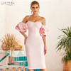 Adyce 2021 New Summer Women Pink Off Shoulder Bodycon Bandage Dress Sexy Butterfly Short Sleeve