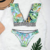 Scalloped Animal Print Female Swimsuit High Waist Bikini Women Swimwear Two-pieces Bikini set Bather