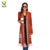 CGYY 2021 Fashion Red Color Spring Autumn Long Sleeve Knitted Boho Plaid Cardigan Women Open Front