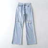 MosiMolly 2021 Spring Ripped Hole Jeans Denim Pants Women Flare Floor Jeans Vintage Blue Black