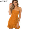 WYBLZ Summer Bandage Chiffon Mini Dress Women Polka Dot Ruffle A Line Short Sleeve Dresses Boho