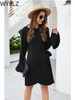 WYBLZ Autumn and Winter New Women's Clothing Pure Color Temperament Knitted Sexy Simple Dress Round