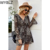 WYBLZ 2021 New Spring Autumn Leopard Printing Dress Women Casual Full Sleeve High Waist Loose Print