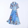 LD LINDA DELLA Fashion Runway Summer Midi Dress Women Short sleeve Lace Patchwork Floral Print