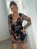 See-through Long Sleeve Floral Double Layer Elgant Vintage Dress