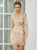 See-through Long Sleeve Floral Double Layer Elgant Vintage Dress