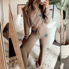 Women Rib Knitted Two-Piece Sets 2021 Spring Lady Long Sleeves Tops & Wide Leg Pants Suits Casual