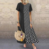 2021 ZANZEA  Maxi Long Dress Autumn Summer Dress Women Polka Dot Print Patchwork SundressPleated
