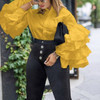 spring new 2021 solid ruffle sleeve falbala shirt blouse stand collar plus size fashion party tops 5