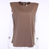 Padded Shoulder Solid T-Shirts Women Summer Sleeveless Crewneck Wide Armhole Chic Tees Casual Simple