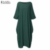 Printed Maxi Dress Womens Sundress 2021 ZANZEA Plus Size Linen Dress Summer Long Sleeve Long Tunic